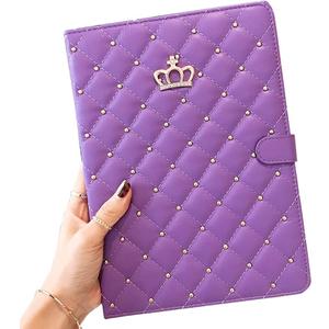 Topwin Crown Design Case for iPad 5/6 9.7''/ iPad Air 2/1, Diamond Cute Elegant PU Leather Smart Auto Sleep/Wake Stand Shockproof Case for Apple iPad 9.7 iPad 5th/6th/iPad Air (Purple)