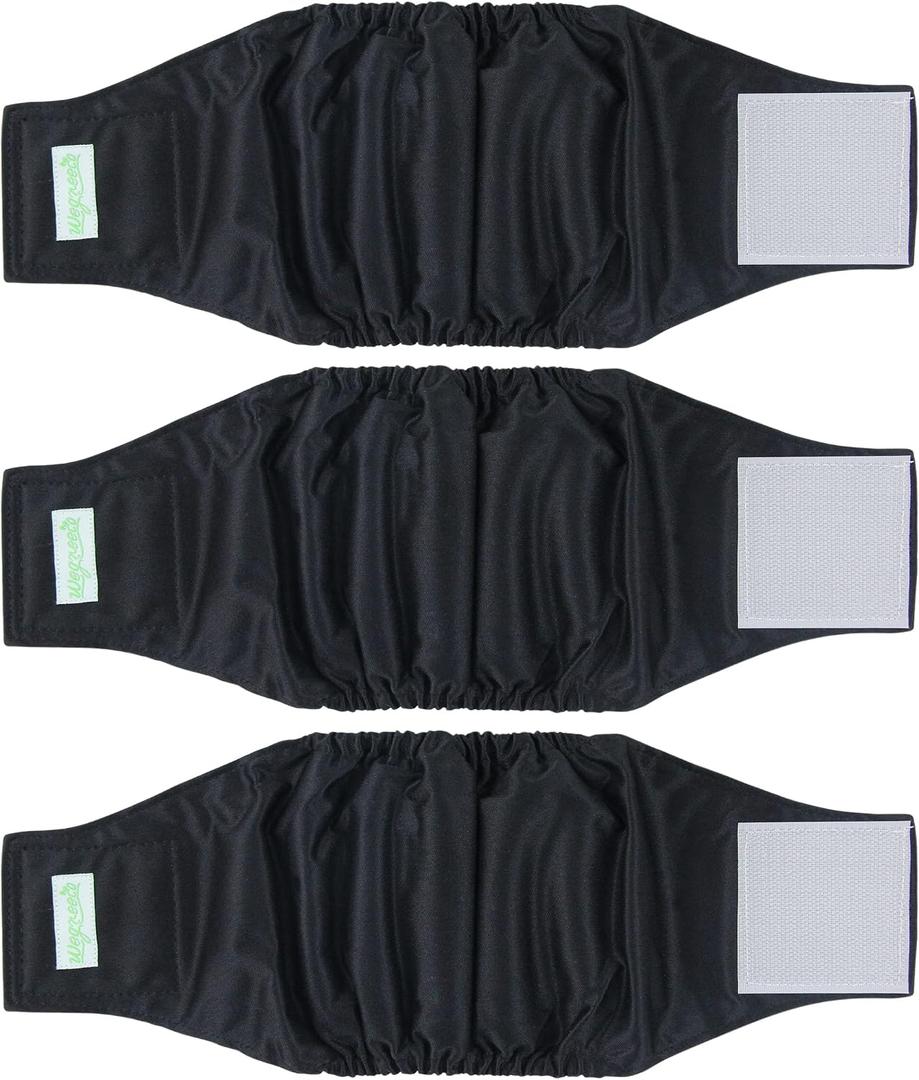Wegreeco Washable Male Dog Belly Wrap - Pack of 3 - (Black, Black, Black, Large)