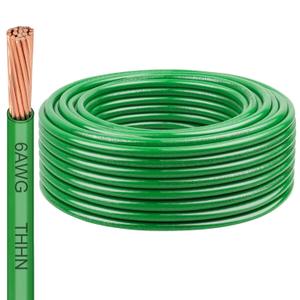 6 AWG THHN Stranded Bare Copper Wire 100FT Green Grounding Wire, Electrical Wire, 600V Rated Building Wire, Ideal for Panel Wiring, Grounding, Lighting Circuits, Control Systems