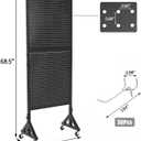 Pegboard Display Metal Pegboard Panels Rolling Pegboard Display 23.62" X 68.5" Pegboard Organizer with 30 Hooks for Garage Office Craft Room Retail Stores Vendors Selling Accessories, Black