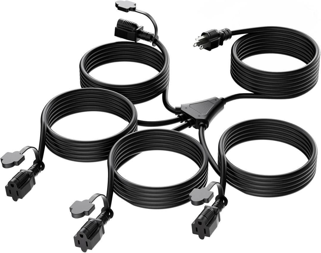 K KASONIC - 31FT Christmas Lights Outdoor Extension Cord with Mutil Outlets, ETL Listed Heavy Duty Electrical Cord with Protective Covers, Weatherproof Extension Cord for Outside, 16AWG/1625W, Black (31FT Combined Length)