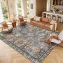 Washable Area Rugs - Perfect for Living Room, Bedroom, Kids Room, Nursery - Stain & Water Resistant Non-Slip, Pet & Child Friendly, Vintage Tribal Area Rugs (Turmeric and Grey, 8' x 10')