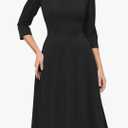 Women's Floral Vintage Dress Elegant Midi Evening Dress 3/4 Sleeves (Small, Black)