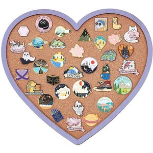 BENECREAT Purple Heart Pin Cork Board Bulletin Display Board, 10.6x11.8inch Wall Mounted Cork Board for Brooch Pin Storage, Office Home Festival Valentine's Decor (Plum)