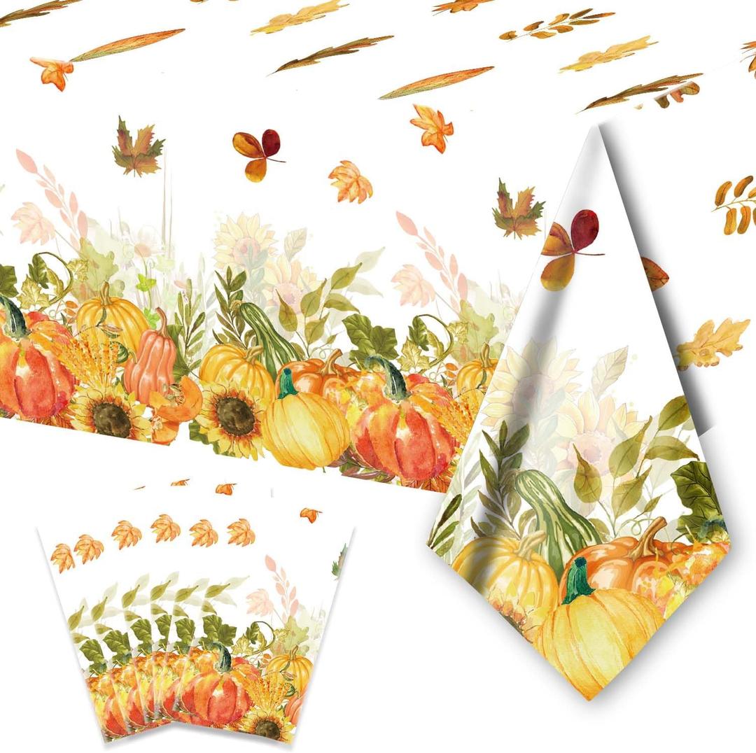 PARSUP 6PCS Thanksgiving Disposable Tablecloth Party Supplies, 108  54 inch, Autumn Theme Pumpkin Maple Leaves Tablecloth Plastic Waterproof Tablecover Decorations