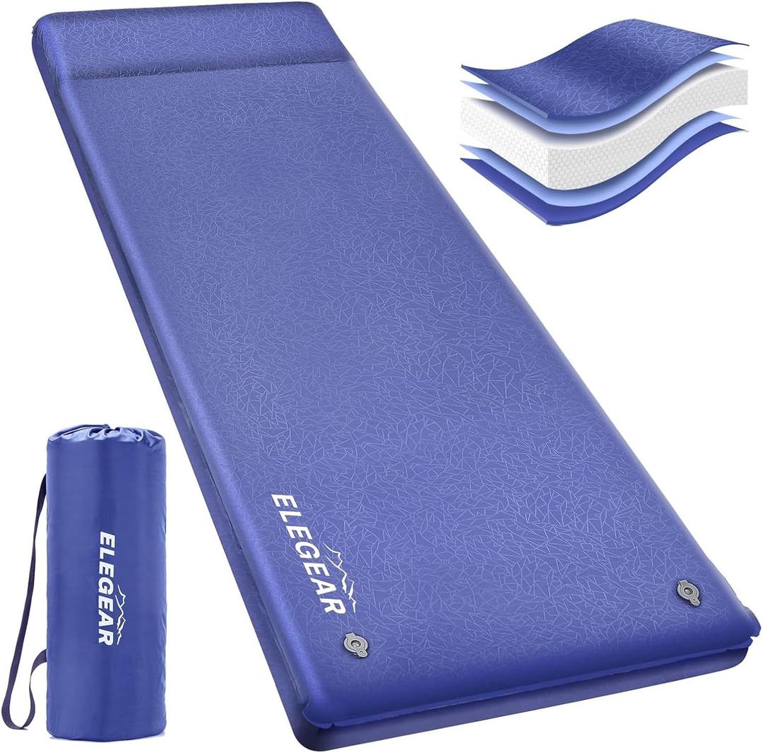 Elegear Self Inflating Sleeping Pad, 3.18'' Ultra-Thick Memory Foam Camping Pad with Pillow, 20s Fast Inflating Camping Mattress Pad, 4-Season Insulated Camp Sleeping Mat for Camping/Travel/Tent/Car (Blue)