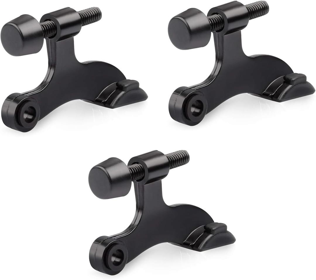 HOMOTEK 3 Pack Hinge Pin Black Door Stopper,Adjustable Deluxe Heavy Duty Door Stopper 2-1/2"x1-3/4,with Black Rubber Bumper Tips