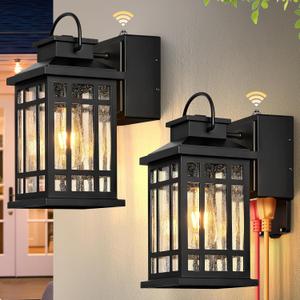 Outdoor Wall Light Fixtures with GFCI Outlet, Black 2-Pack Dusk to Dawn Outside Lighting Fixture, Waterproof Anti-Rust Exterior Lights Fixtures, Porch Light for Front Door, Garage, Backyard D2D 