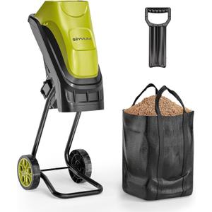 SEYVUM Wood Chipper, 15-Amp 1.8" Cutting Diameter, Electric Wood Chipper & Shredder with 45L Collection Bag and Push Stick, Efficient Mulcher for Yard Waste and Branches, 18:1 Reduction