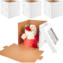 Kucoele 3 Pack 12 x 12 x 12 Inches Tall Cake Boxes with Window, White Tiered Cakes Boxes Disposable Layer Cake Carrier Cardboard Cake Container