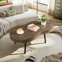 Yshygmqkd Small Irregular Coffee Table Thick Top Cloud Table for Living Room Modern Industrial Coffee Table Wooden Funky Coffee Tables for Small Space Home Office Easy Assembly Rustic Brown