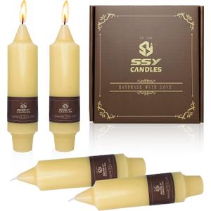 Short Taper Candles Set of 4  5 Inch Unscented Tapered Candles,Yellow Smokeless Candle Sticks Handmade Taper Candles for Wedding Home Decor Dinner