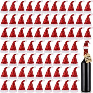 Nuenen 100 Pcs Mini Santa Hats 2.4x4.7 Inch Christmas Mini Elf Hats for Crafts Gifts Wine Bottle Xmas Party Table Decorations