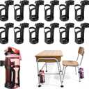 12 Pcs Water Bottle Holder for Classroom Chair, Adjustable 360 Rotating Anti-Spill Cup Holders for Students, Tree Stand Cup Holder Clamp Design for Hunting Bike Stroller Walker Fishing