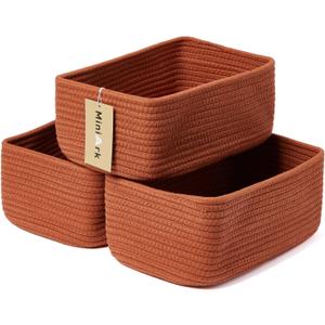 Small Storage Baskets for Organizing | Closet Organizer Bins | Shelf Toy Basket | Woven Rope Baskets | Cube Decorative Box | Shallow Basket | 11.5x7.5x4.7 | 3 Packs Oxide Red