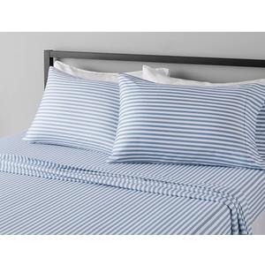 Amazon Basics Lightweight Super Soft Easy Care Microfiber Bed Sheet Set with 36-cm Deep Pockets - Single, Dusty Blue Pinstripe