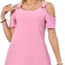 Summer Women's Casual Dress with Thin Straps Off-The-Shoulder Short Sleeves Flowing Beach Resort A-Line Dress (Pink, L)