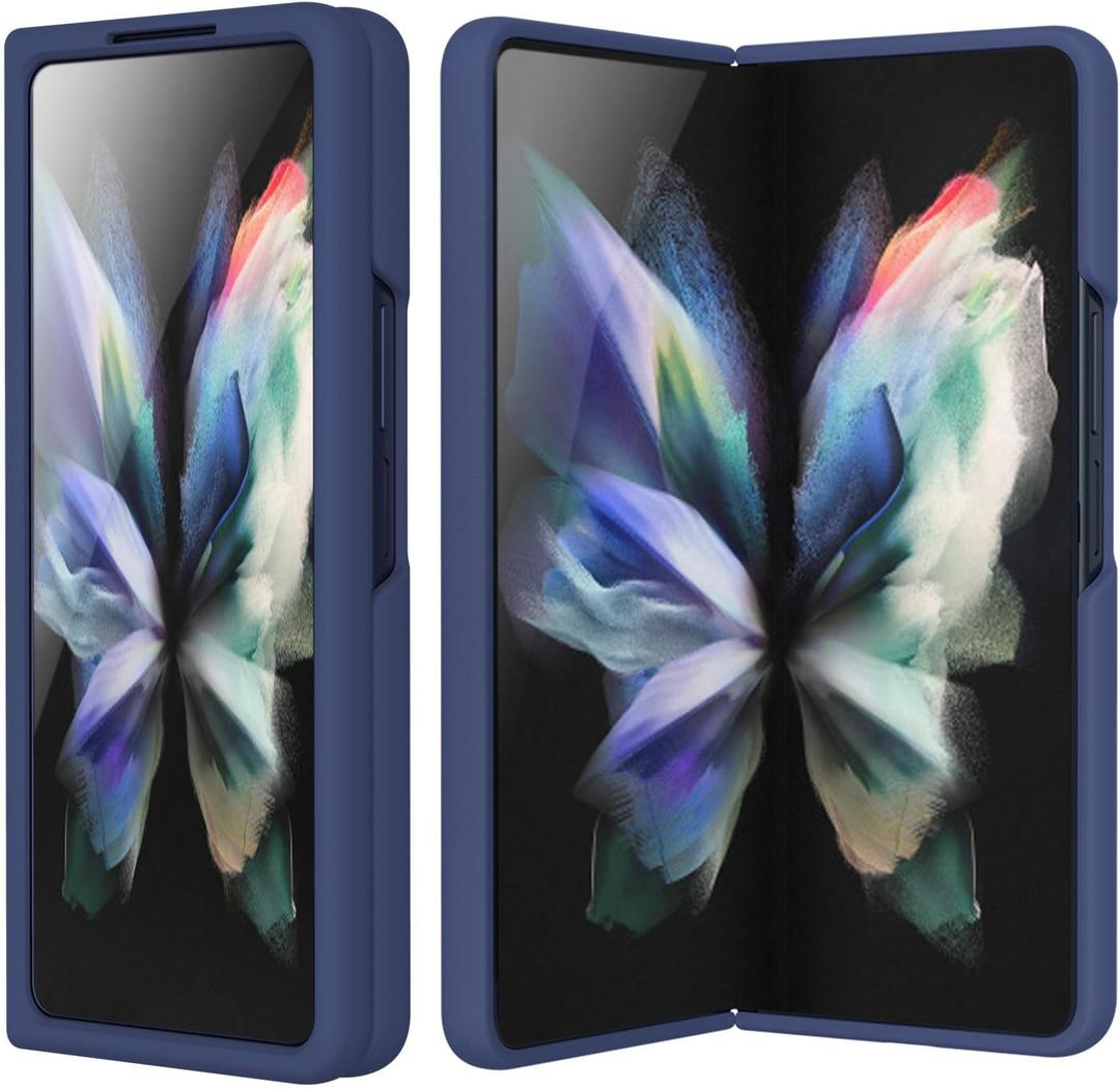 for Samsung Galaxy Z Fold 3 Case, Galaxy Z Fold 3 Liquid Silicone Case Dual Layer Hybrid Hard PC Soft Silicone Slim Fit Shockproof Protective Phone Case for Women Men, Night Blue