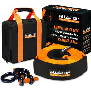 ALL-TOP Heavy Duty Tow Strap Recovery Kit: 3 inch x 20ft (35,000lbs) 100% Nylon and 22% Elongation Snatch Strap + 3/4 Heavy Duty D Ring Shackles (2pcs) + Storage Bag