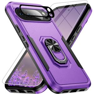 for Google Pixel 10 Pro Case [15 FT Military Grade Drop Protection] with Screen Protector & Lens Protector Heavy-Duty Shockproof Kickstand Case for Pixel 10 Pro Purple