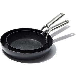OXO Professional 8" and 10" Frying Pan Skillet Set, Hard Anodized Ceramic Nonstick Cookware PFAS-Free, Stainless Steel, Induction Suitable, Diamond Reinforced Coating, Dishwasher and Oven Safe, Black