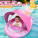 Baby Float with Canopy for Age 6-36 Months, UPF50+ Sun Protection 4 Stage Adjustable Canopy Dual Air Chambers Adjustable Safety Seat Inflatable Swim Pool Float for Baby Toddler