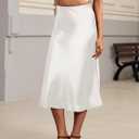 Bluetime Womens Satin Skirt Elastic High Waisted Silk Midi Skirts Dressy Casual A line Long Skirt (White, M)