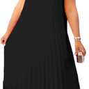 Aro Lora Womens Casual Sleeveless Plus Size Chiffon Halter Neck Pleated Loose Long Maxi Dress (5X-Large, Black)