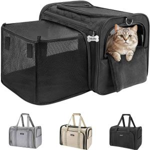 MIDOG Cat Carrier Soft for Small to Medium-Sized Cats,Up to 15 Lbs,TSA Airline Approved Soft Sided Pet Carrier,Collapsible Travel Cat Bag(Black)