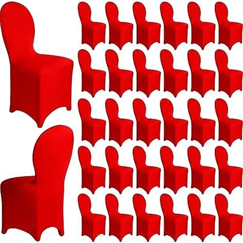 Moukeren 30 Pcs Wedding Chair Covers Spandex Folding Chair Covers Stretch Universal Polyester Fitted Seat Slipcovers for Wedding, Banquet, Celebration, Holidays, Dining Room, Living Room (Red) Moukeren 30 Pcs Wedding Chair Covers Spandex Folding Chair Covers Stretch Universal Polyester Fitted Seat Slipcovers for Wedding, Banquet, Celebration, Holidays, Dining Room, Living Room (Red)