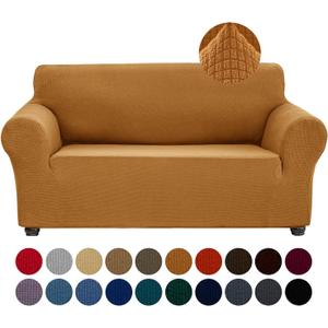 Joccun Stretch Loveseat Couch Cover Slipcover, 1-Piece Sofa Cover for 2 Cushion Couch Spandex Jacquard Washable Furniture Protector Cover for Living Room,Kids,PetsLoveseat,Gold (Medium55"-78"))