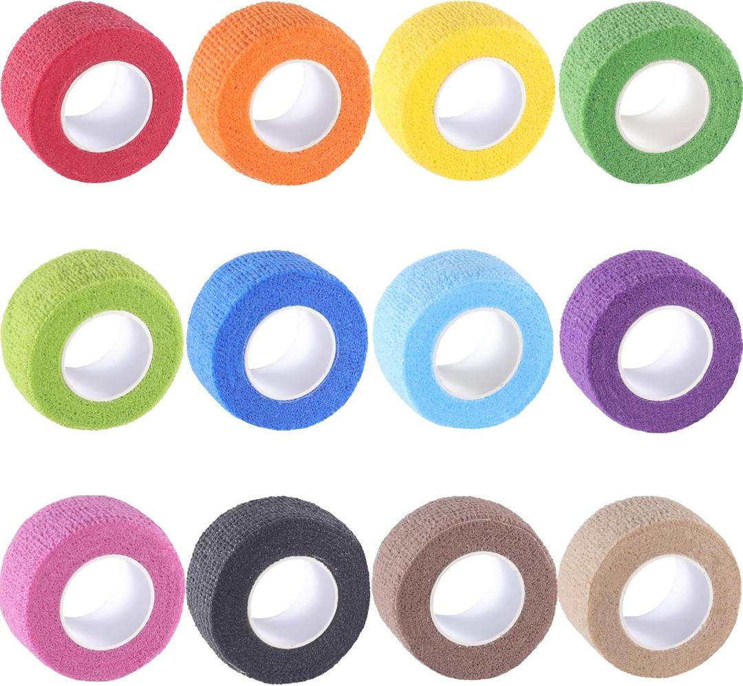 IndigoCase 12 Rolls Self Adhesive Bandage Wrap 1 Inch, Multi Color Elastic Athletic Tape, Vet Wrap, Wrist Tape, Small Bandage for Kids, Fingertip, Dog, Pets