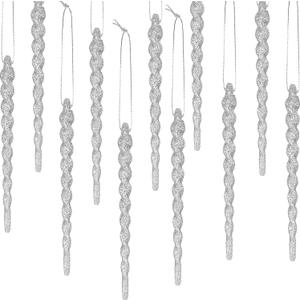 30 Pcs Christmas Plastic Icicle Twisted Plastic Icicle Ornaments Christmas Tree Hanging Decoration and Holiday Xmas Party Wedding Hanging(5.12 Inch, Silver)