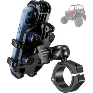 BRCOVAN UTV Phone Mount with Vibration Dampener, Adjustable Heavy Duty UTV Roll Cage Cellphone Holder Fit on 1.5''/1.65''/1.75''/1.85''/2'' Roll Bar, Compatible with 5.4''-6.9'' Smartphones