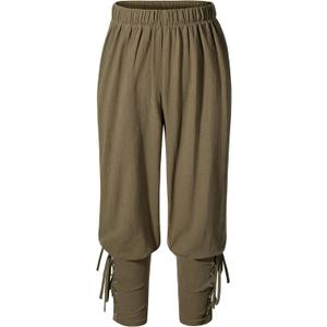 Kids Renaissance Ankle Banded Pirate Pants Medieval Viking Lace Up Tapered Trousers Halloween Costume 8-10 Years