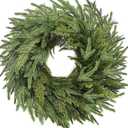 Christmas Norfolk Pine Wreath, 24 Inch Christmas Wreaths for Front Door, Real Touch Pine Wreath, Large Artificial Green Wreaths for Walls Windows Porches Farmhouse Indoor Outdoor Home Decor