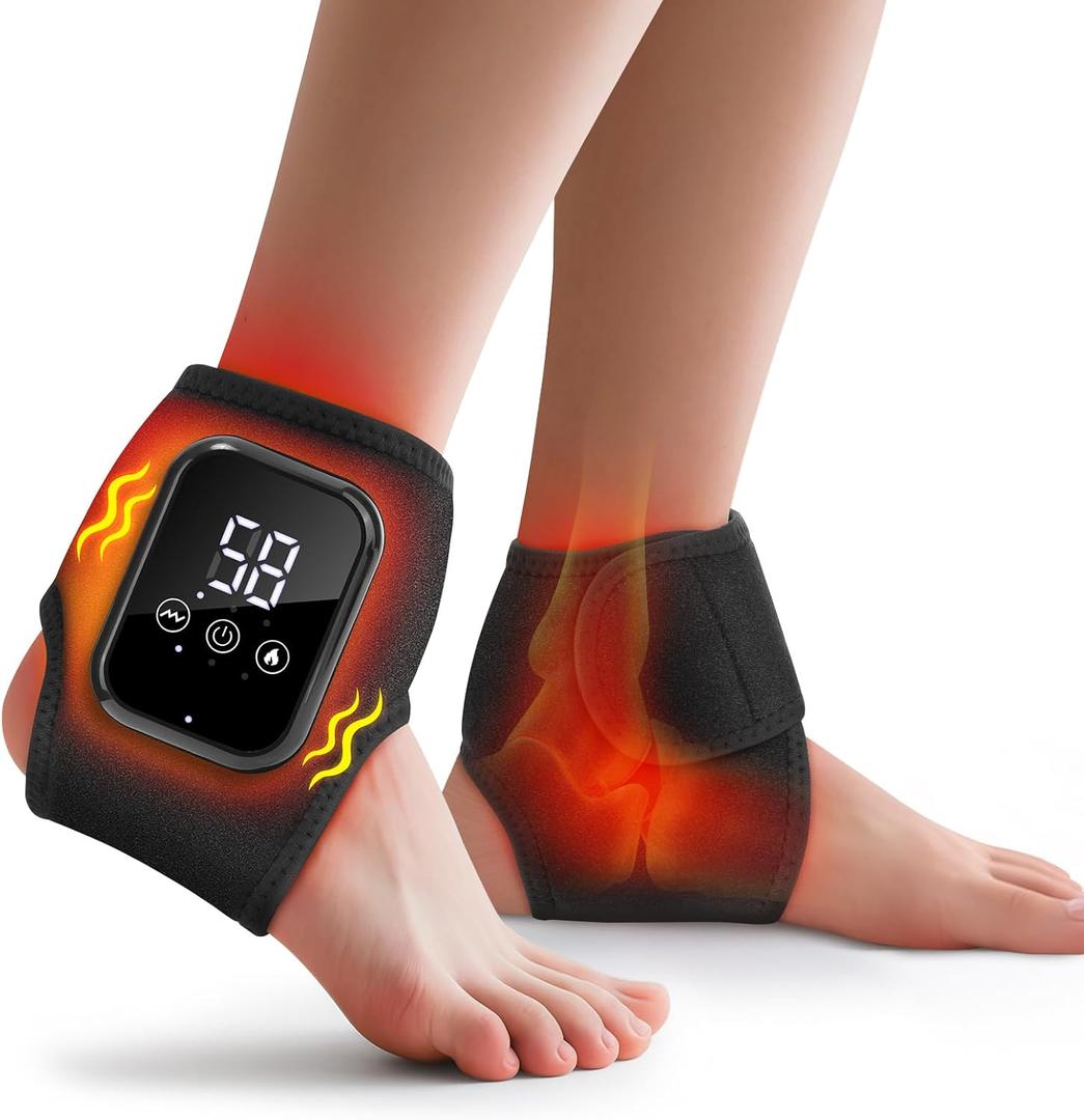 DREAMSOME 2 Pack Cordless Rechargeable Ankle Massager with Heat & Vibration, Heating Pad Wrap with 3 Heat Levels & 3 Vibration Modes, Heated Brace for Men & Women, Auto Shut-Off