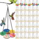 DoubleFill 36 Pack Bird Feeder Craft Kits with Chains for Kids Ages 3-8 Make Your Own Wooden Flower Bird Feeders with Aluminum Bowls DIY to Paint Craft for Garden Outdoor Activities (Flower,Round)