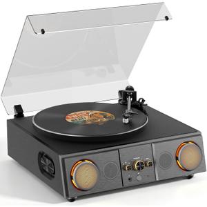 RetroAudio Vinyl Record Player Turntable, 4 Speakers and Amber Lights