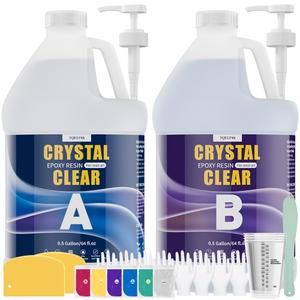 Epoxy Resin 1 Gallon, Crystal Clear Epoxy Resin Kit, High Gloss, Self Leveling, No Bubbles, Low Odor, Not Yellowing, Easy Mix 1:1 Casting Jewelry Making Kit, Molds, Crafts, Table Top-0.5gal 2