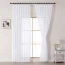 OVZME White Crushed Voile Extro Wide Sheer Curtains 90 Inches Long 2 Pieces, Textured Light Filtering Sheer Window Drapes, Farmhouse Pinch Pleated Curtains for Sliding Glass Door, 2x60Wx90L Inches