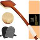 ICANdOIT Exfoliation Set-17.71 Inch Boar Bristles Back Scrubber Bath Brush,Shower Brush with No-Slip Curved Handle,Dual-Sided Face Exfoliation Glove