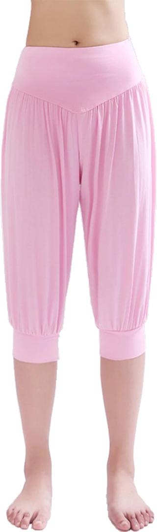 Hoerev Women Super Soft Modal Spandex Harem Yoga Pilates Capri Pants Lounge Pant (Pink, XL)