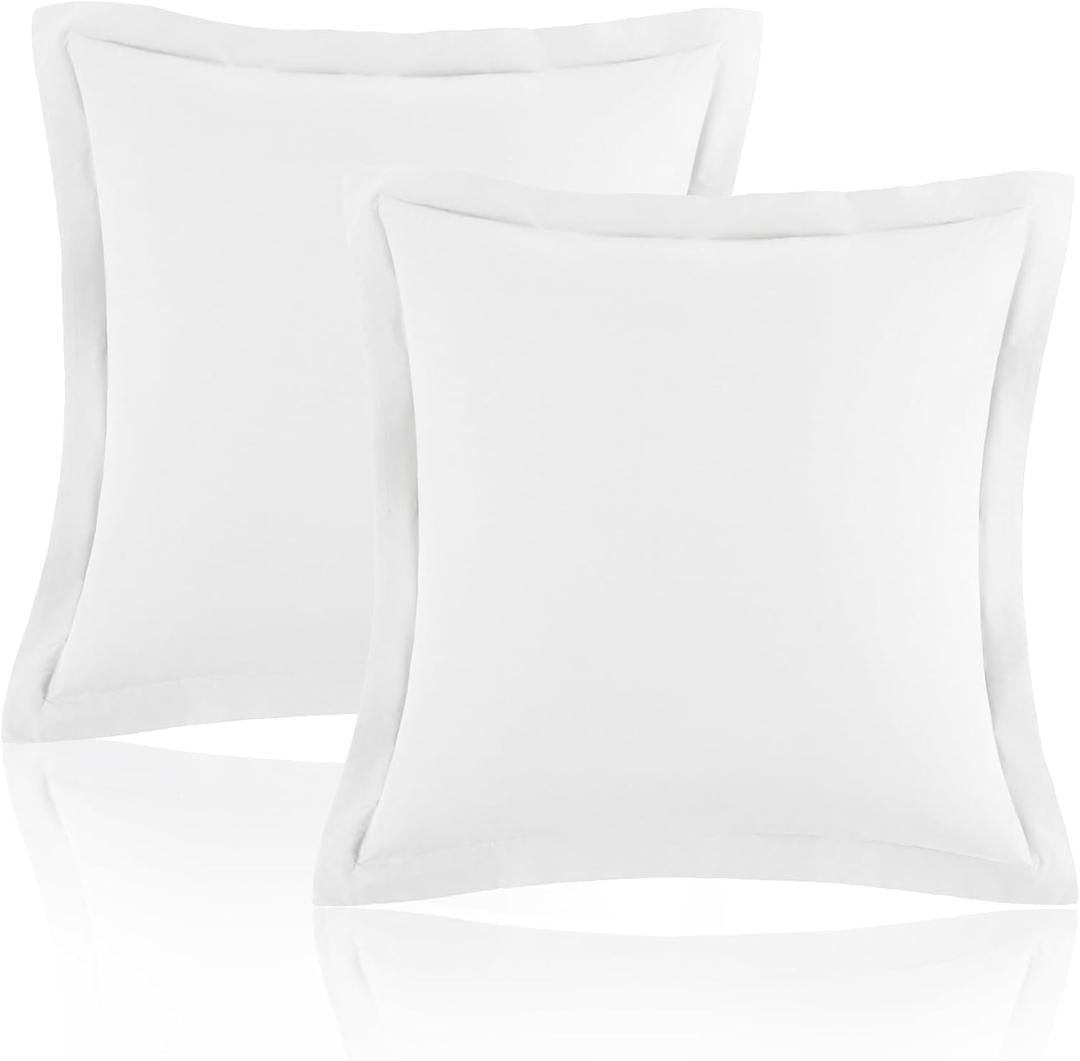 Homiest Euro Sham Covers 28x28 Inch Set of 2, White Pillow Shams with 2 Inch Wide Decorative Flange, European Square Pillowcases 28x28 Pillow Covers, Soft & Cozy Microfiber, Envelope Closure