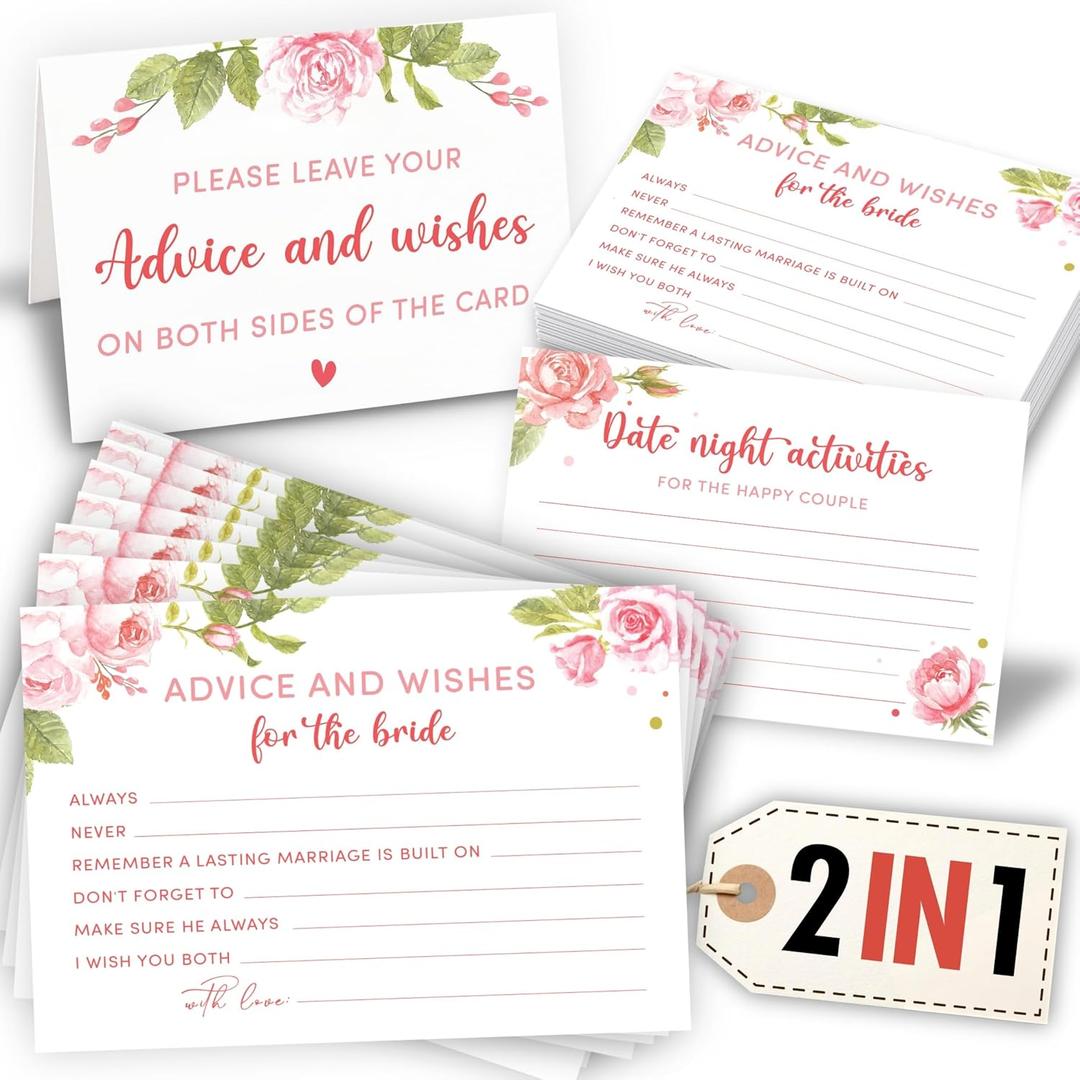 Marriage Advice For The Bride Cards - 50 Pcs Wedding Advice And Wishes Cards For Floral Bridal Shower Decorations, Advice Cards For Bridal Shower Party Decor