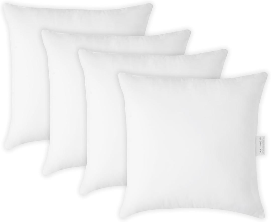 LANE LINEN 16x16 Throw Pillow Insert - Set of 4 White Inserts for Decorative Pillow Covers for Bed, Decorative Pillows for Bed, Couch Pillows, Throw Pillows for Couch