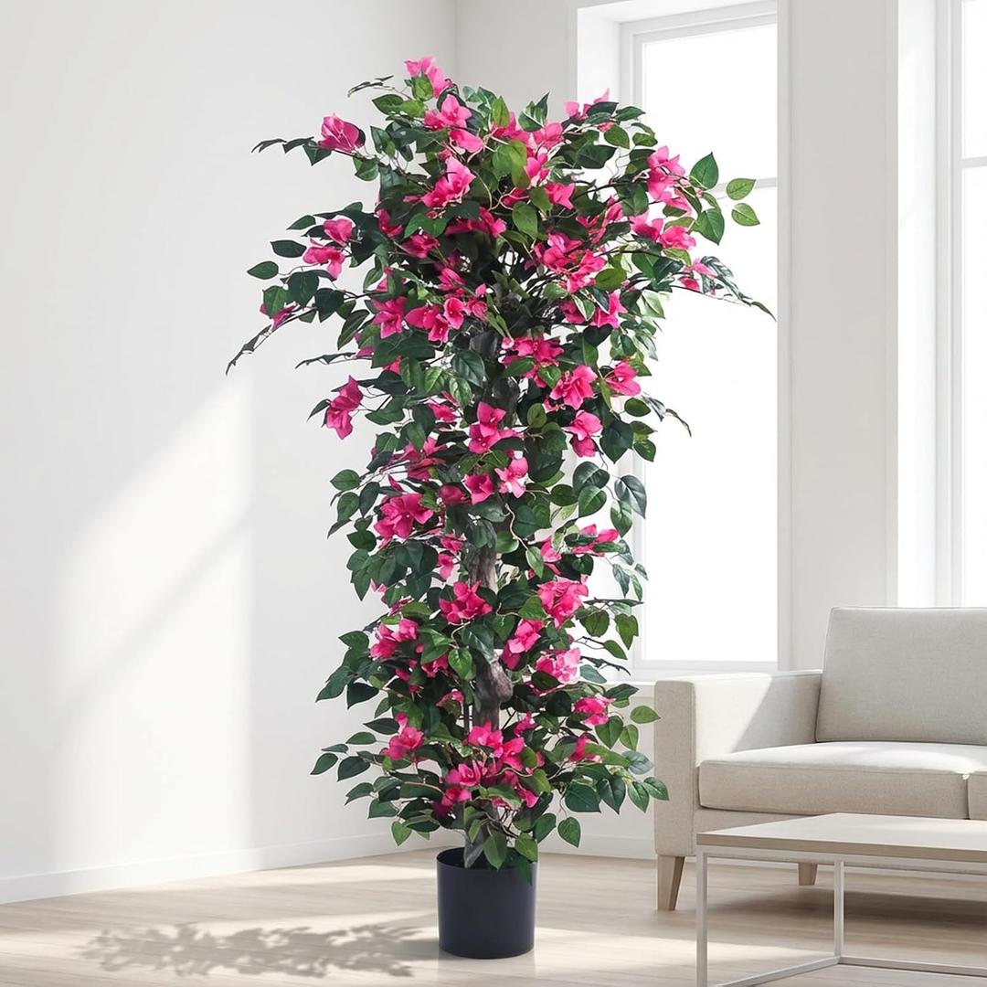 Artificial Bougainvillea Tree -5FT Faux Bougainvillea Tree with Realistic Flowers, Tall Fake Flower Tree for Indoor or Outdoor Decor, Silk Floral Plant for Living Room, Porch, Garden (Pink)