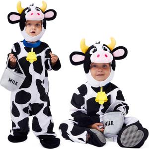 Spooktacular Creations Unisex Toddler Cow Costume Jumpsuit Outfit with Milking Bucket for KIds Child Boys and Girls Halloween Costume Cosplay, Trick or Treat Farm Party Dress Up (3T(3-4yrs))