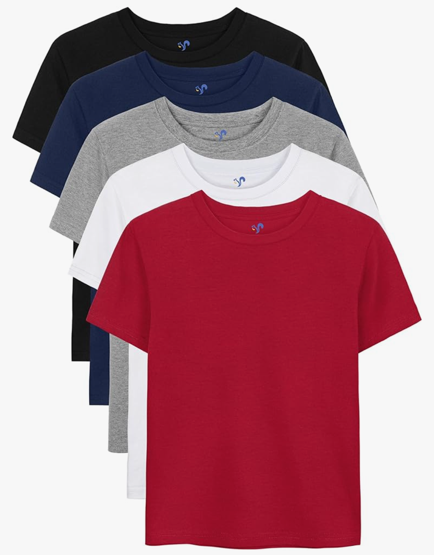 5 Pack Boys Shirts Short Sleeve Shirts for Boys Cotton T-Shirts Kids Toddler Tshirts Tees Clothes Summer Tops, 10-12Y