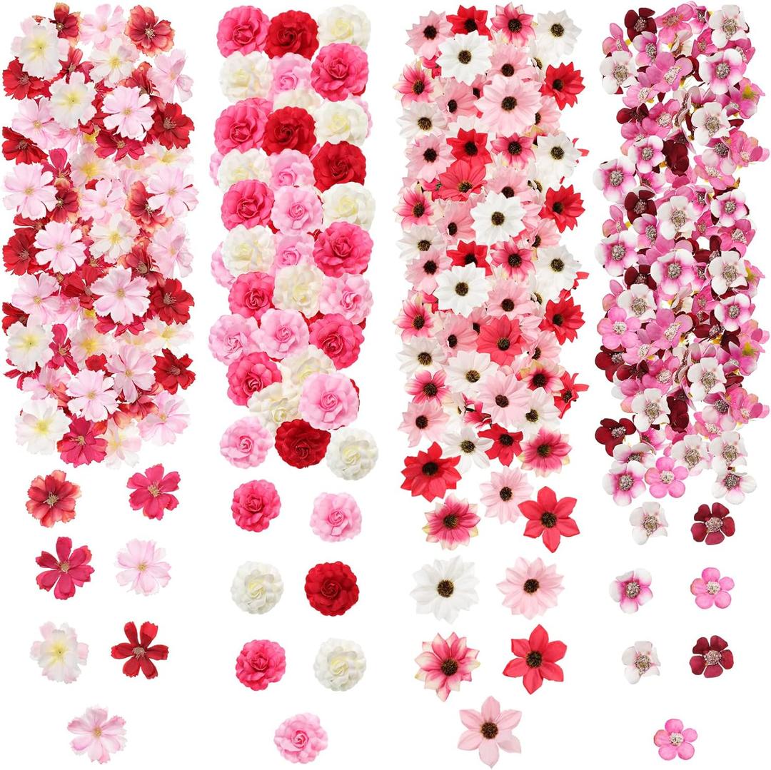 Cindeer 217 Pcs Mini Fake Heads Flowers Bulk Craft Fake Rose Daisy Heads Small Silk Artificial Flowers for Crafts Faux Decorations Flower for Art Crafts Wedding Party,2-4 cm(Bright Color)